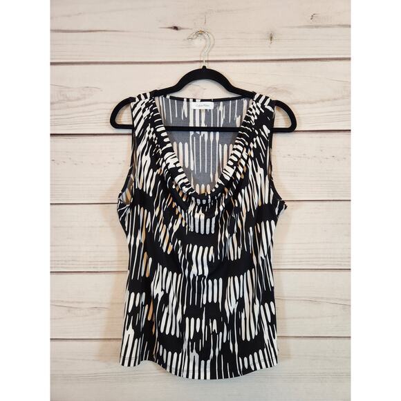 Calvin Klein Women's Black & White Abstract Print Sleeveless Cowl Neck Top Sz XL - Picture 1 of 6